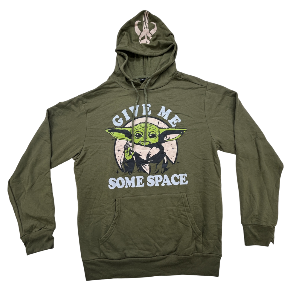 Star Wars Hoodie Mens Small Mandalorian Grogu Give Me Space Pullover Green